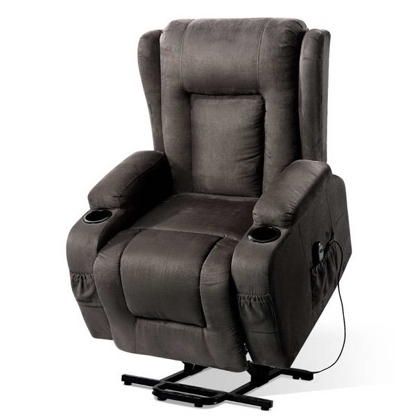 Furniture > Bar Stools & Chairs > Massage Chairs - Artiss Recliner Chair Lift Assist Heated Massage Chair Velvet Rukwa - Garden Yard