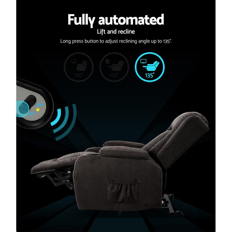 Furniture > Bar Stools & Chairs > Massage Chairs - Artiss Recliner Chair Lift Assist Heated Massage Chair Velvet Rukwa - Garden Yard