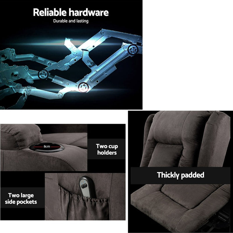 Furniture > Bar Stools & Chairs > Massage Chairs - Artiss Recliner Chair Lift Assist Heated Massage Chair Velvet Rukwa - Garden Yard