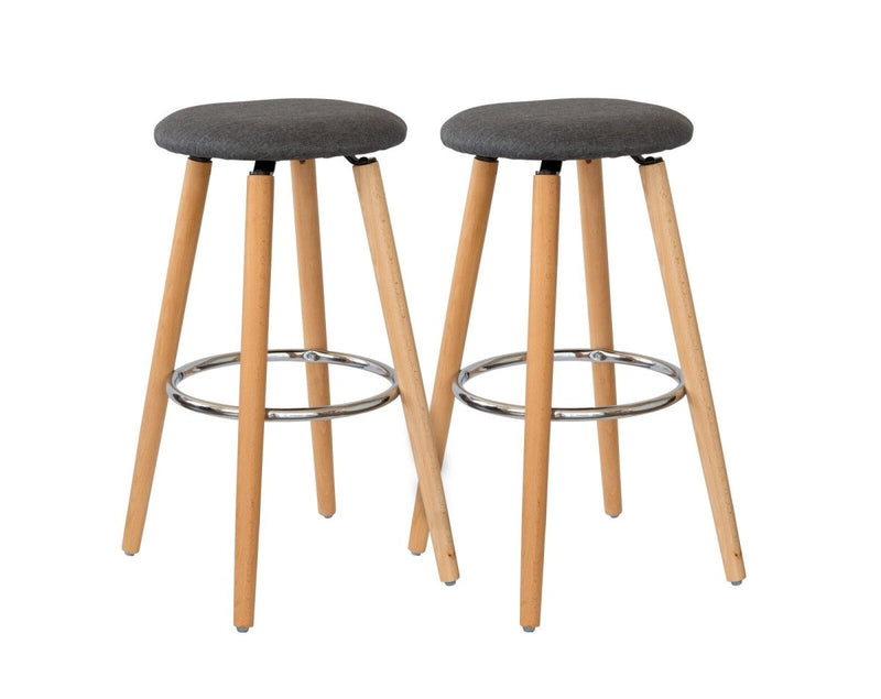 Furniture > Bar Stools & Chairs > Table & Bar Stools - 2 Cotton/Steel Modern Padded Barstools (Grey/Wood) - Garden Yard