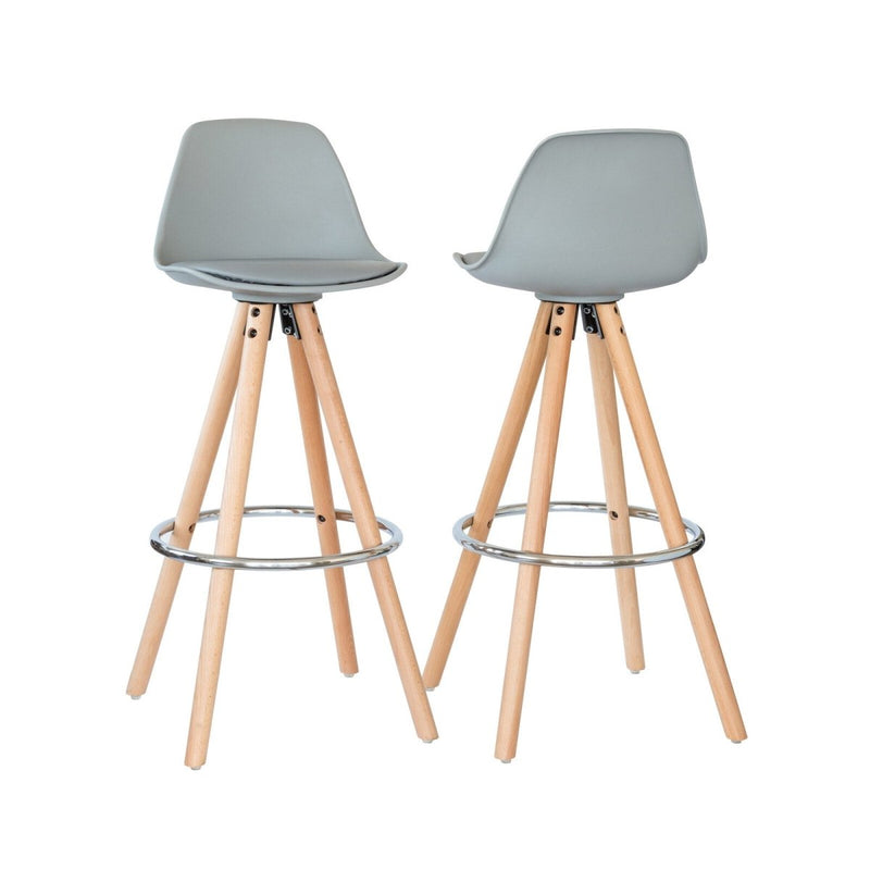 Furniture > Bar Stools & Chairs > Table & Bar Stools - 2 PU Leather Padded Barstools (Light Grey/Wood) with Metal Footrest - Garden Yard