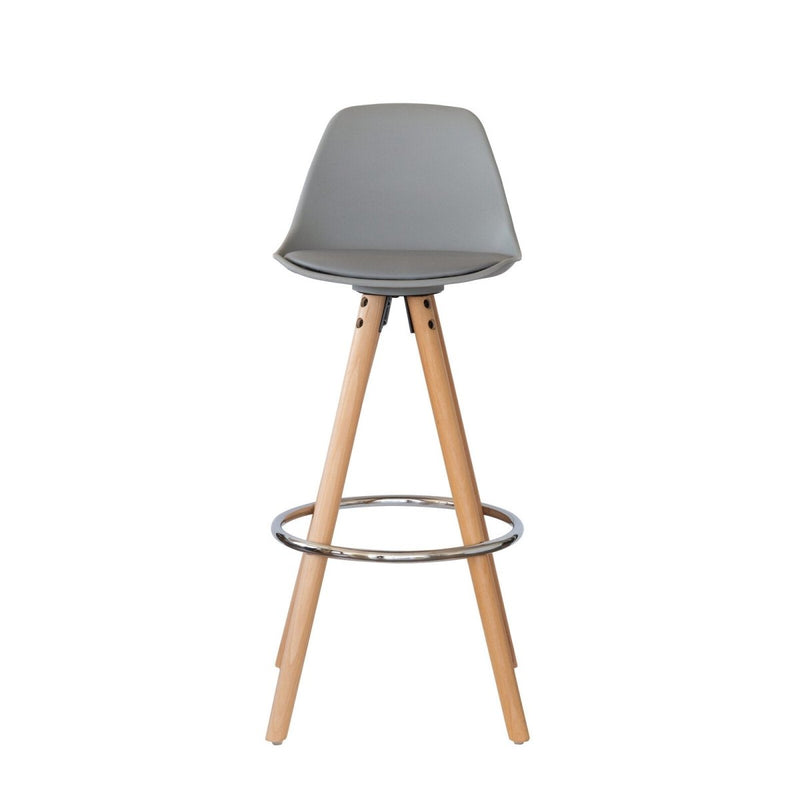 Furniture > Bar Stools & Chairs > Table & Bar Stools - 2 PU Leather Padded Barstools (Light Grey/Wood) with Metal Footrest - Garden Yard