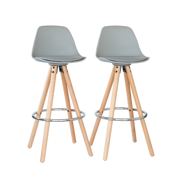 Furniture > Bar Stools & Chairs > Table & Bar Stools - 2 PU Leather Padded Barstools (Light Grey/Wood) with Metal Footrest - Garden Yard