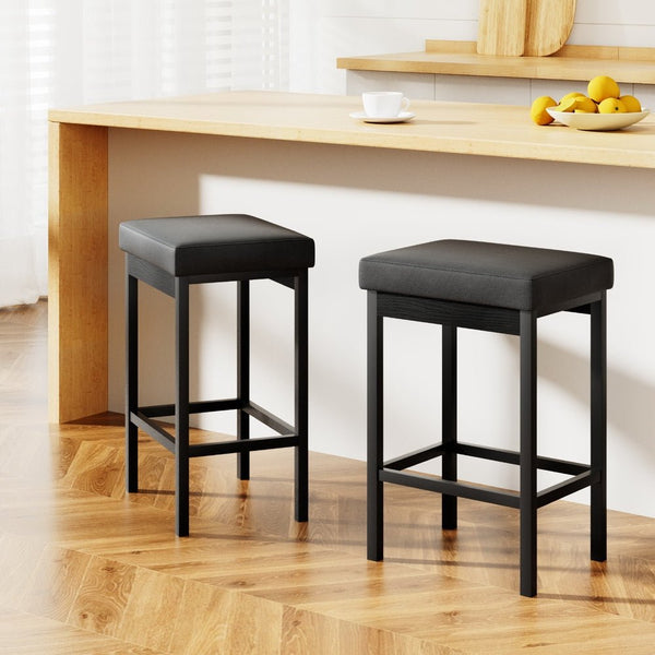 Furniture > Bar Stools & Chairs > Table & Bar Stools - 2x Artiss Metal Bar Stools PU Seat Dining Counter Chairs - Garden Yard