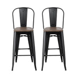 Furniture > Bar Stools & Chairs > Table & Bar Stools - 2x Artiss Metal Bar Stools Wooden Seat Retro Counter Stool - Garden Yard