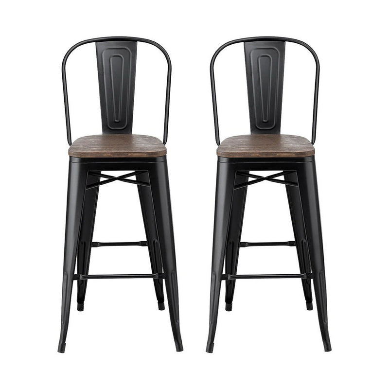 Furniture > Bar Stools & Chairs > Table & Bar Stools - 2x Artiss Metal Bar Stools Wooden Seat Retro Counter Stool - Garden Yard