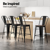 Furniture > Bar Stools & Chairs > Table & Bar Stools - 2x Artiss Metal Bar Stools Wooden Seat Retro Counter Stool - Garden Yard