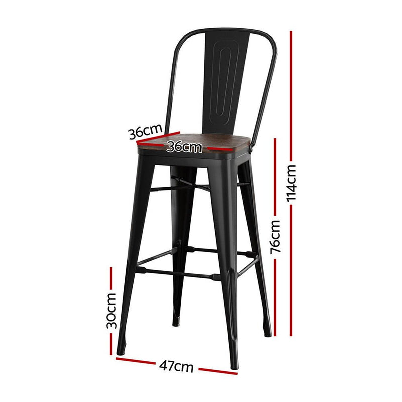 Furniture > Bar Stools & Chairs > Table & Bar Stools - 2x Artiss Metal Bar Stools Wooden Seat Retro Counter Stool - Garden Yard