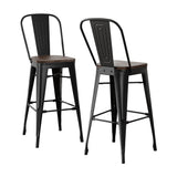 Furniture > Bar Stools & Chairs > Table & Bar Stools - 2x Artiss Metal Bar Stools Wooden Seat Retro Counter Stool - Garden Yard