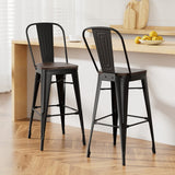 Furniture > Bar Stools & Chairs > Table & Bar Stools - 2x Artiss Metal Bar Stools Wooden Seat Retro Counter Stool - Garden Yard