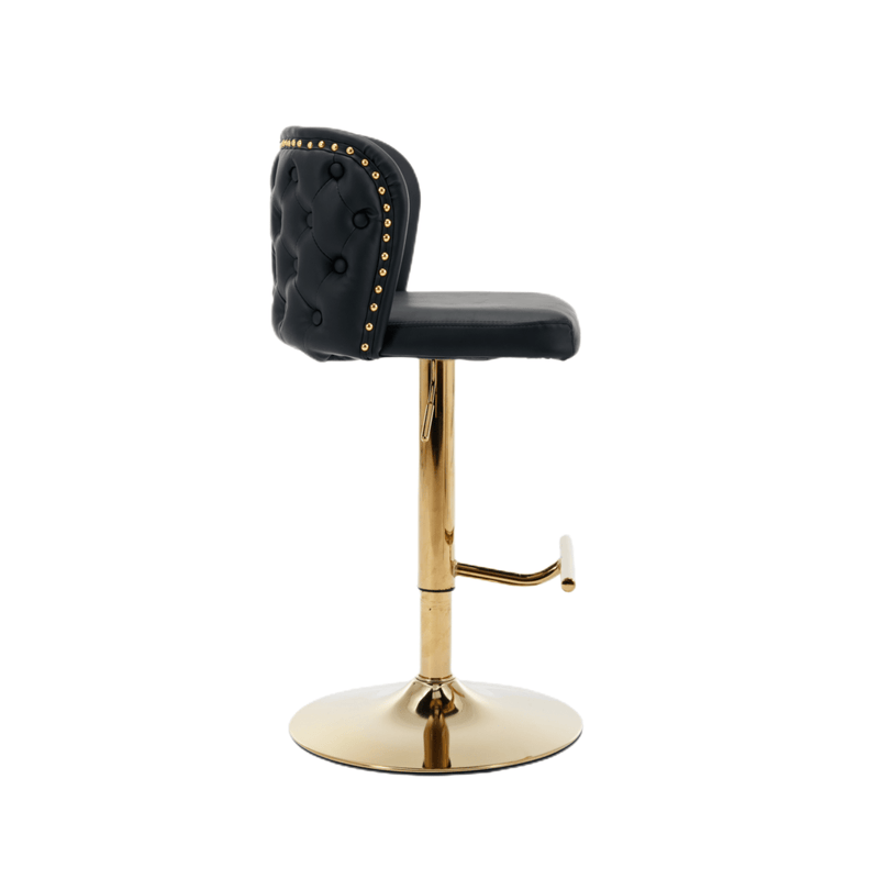Furniture > Bar Stools & Chairs > Table & Bar Stools - 2x Faux Leather Golden Base Swivel Bar Stools - Black - Garden Yard