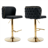 Furniture > Bar Stools & Chairs > Table & Bar Stools - 2x Faux Leather Golden Base Swivel Bar Stools - Black - Garden Yard