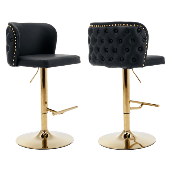 Furniture > Bar Stools & Chairs > Table & Bar Stools - 2x Faux Leather Golden Base Swivel Bar Stools - Black - Garden Yard