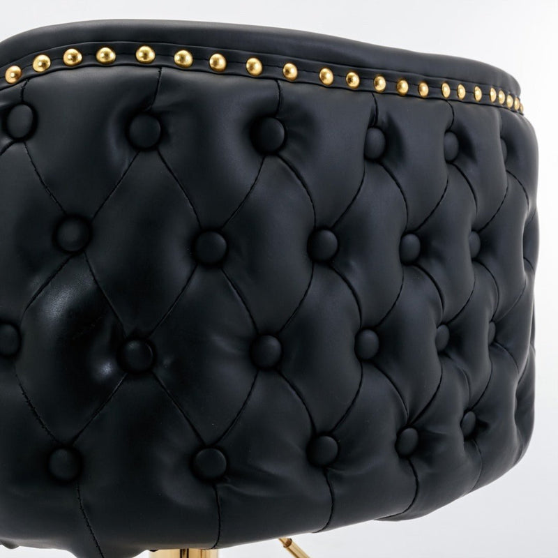 Furniture > Bar Stools & Chairs > Table & Bar Stools - 2x Faux Leather Golden Base Swivel Bar Stools - Black - Garden Yard