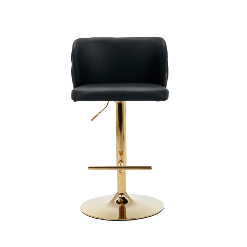 Furniture > Bar Stools & Chairs > Table & Bar Stools - 2x Faux Leather Golden Base Swivel Bar Stools - Black - Garden Yard