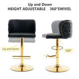 Furniture > Bar Stools & Chairs > Table & Bar Stools - 2x Faux Leather Golden Base Swivel Bar Stools - Black - Garden Yard