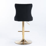 Furniture > Bar Stools & Chairs > Table & Bar Stools - 2x Height Adjustable Swivel Bar Stool Velvet Studs Barstool with Footrest and Golden Base - Black - Garden Yard