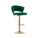 Furniture > Bar Stools & Chairs > Table & Bar Stools - 2x Height Green Velvet Padded Golden Round Base Barstools Chairs - Garden Yard