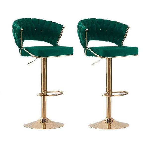 Furniture > Bar Stools & Chairs > Table & Bar Stools - 2x Height Green Velvet Padded Golden Round Base Barstools Chairs - Garden Yard