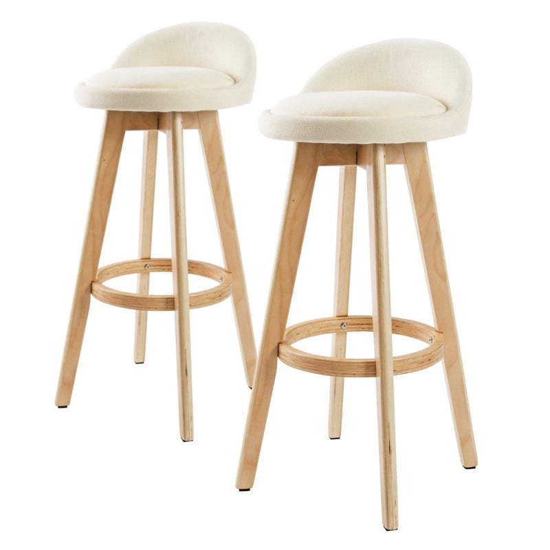 Furniture > Bar Stools & Chairs > Table & Bar Stools - 2X Wood Bar Stool Dining Chair Fabric LEILA 72cm BEIGE - Garden Yard