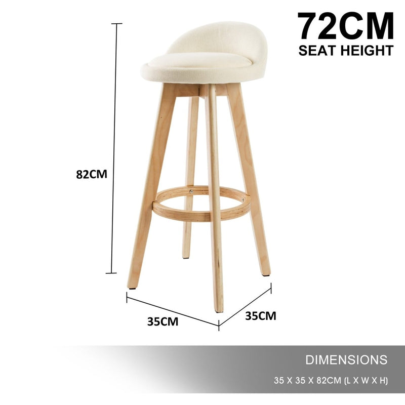 Furniture > Bar Stools & Chairs > Table & Bar Stools - 2X Wood Bar Stool Dining Chair Fabric LEILA 72cm BEIGE - Garden Yard