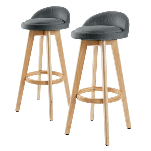 Furniture > Bar Stools & Chairs > Table & Bar Stools - 2X Wooden Bar Stool Dining Chair Fabric LEILA 72cm GREY - Garden Yard