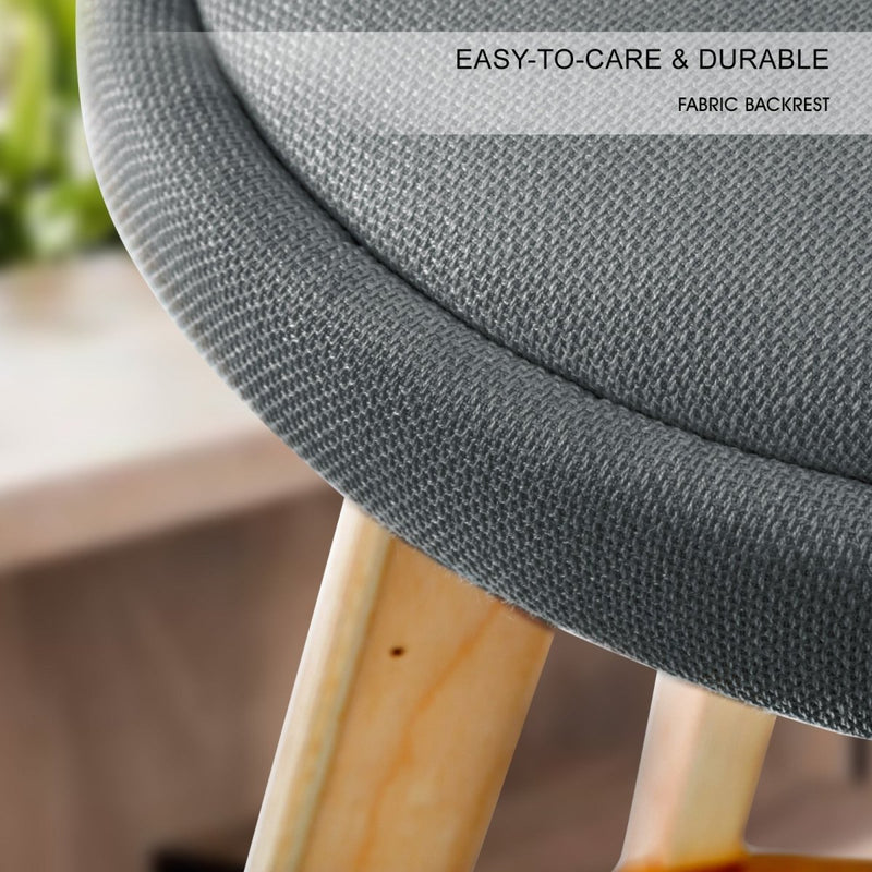 Furniture > Bar Stools & Chairs > Table & Bar Stools - 2X Wooden Bar Stool Dining Chair Fabric LEILA 72cm GREY - Garden Yard