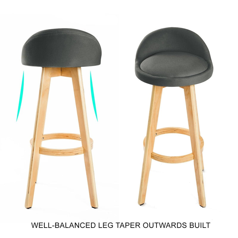 Furniture > Bar Stools & Chairs > Table & Bar Stools - 2X Wooden Bar Stool Dining Chair Fabric LEILA 72cm GREY - Garden Yard