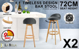 Furniture > Bar Stools & Chairs > Table & Bar Stools - 2X Wooden Bar Stool Dining Chair Fabric LEILA 72cm GREY - Garden Yard