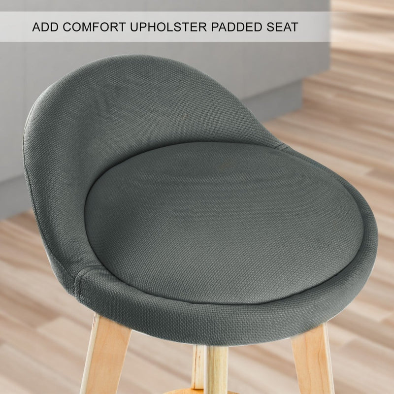Furniture > Bar Stools & Chairs > Table & Bar Stools - 2X Wooden Bar Stool Dining Chair Fabric LEILA 72cm GREY - Garden Yard
