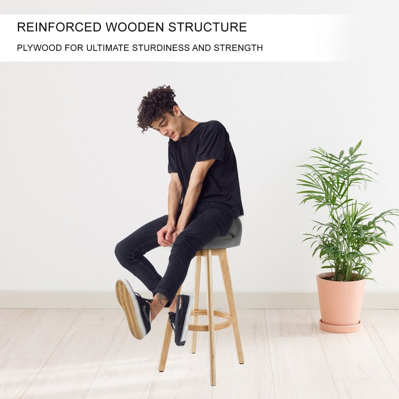 Furniture > Bar Stools & Chairs > Table & Bar Stools - 2X Wooden Bar Stool Dining Chair Fabric LEILA 72cm GREY - Garden Yard