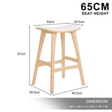 Furniture > Bar Stools & Chairs > Table & Bar Stools - 2X Wooden Bar Stool Padded Fabric Dining Chair KANSO 65cm BEIGE - Garden Yard