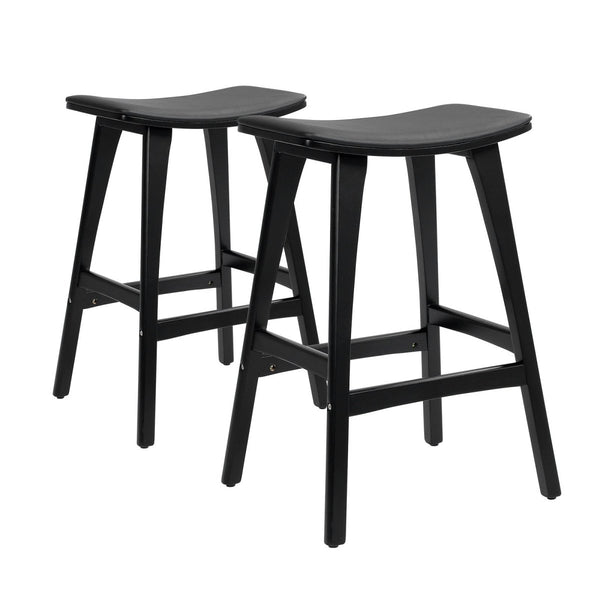 Furniture > Bar Stools & Chairs > Table & Bar Stools - 2X Wooden Bar Stool Padded PU Leather Dining Chair KANSO 65cm BLACK - Garden Yard