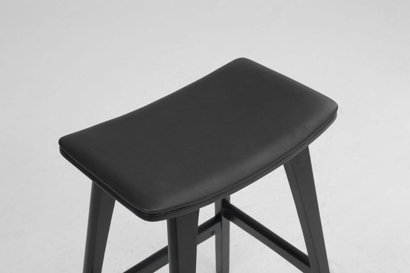 Furniture > Bar Stools & Chairs > Table & Bar Stools - 2X Wooden Bar Stool Padded PU Leather Dining Chair KANSO 65cm BLACK - Garden Yard