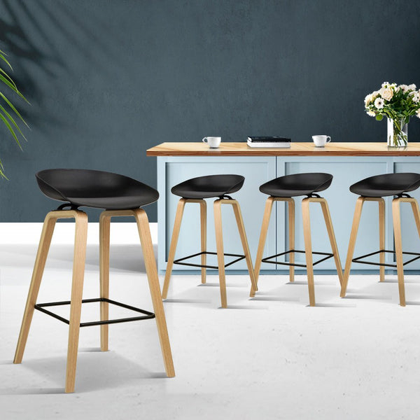 Furniture > Bar Stools & Chairs > Table & Bar Stools - 4x Artiss Bar Stools Kitchen Counter Stool Dining Chairs Wooden Black - Garden Yard