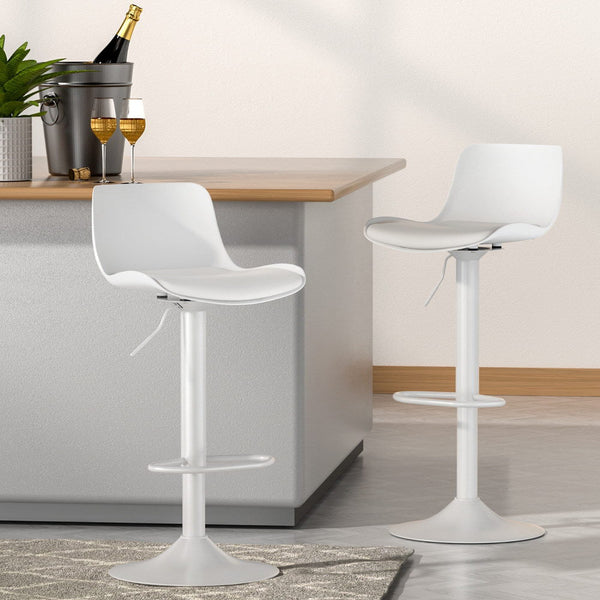 Furniture > Bar Stools & Chairs > Table & Bar Stools - 4x Artiss Bar Stools Kitchen Swivel Gas Lift Stool Leather Dining Chairs White - Garden Yard