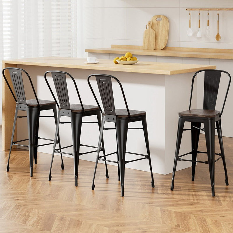 Furniture > Bar Stools & Chairs > Table & Bar Stools - 4x Artiss Metal Bar Stools Wooden Seat Retro Counter Stool - Garden Yard