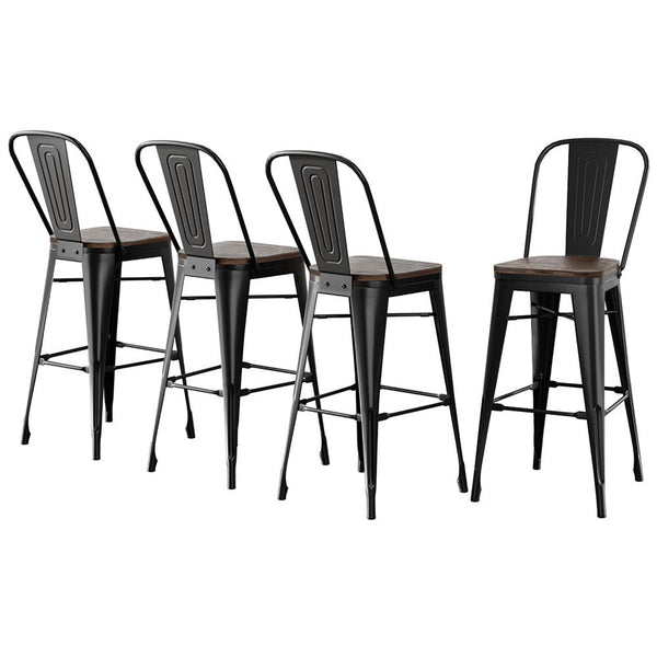 Furniture > Bar Stools & Chairs > Table & Bar Stools - 4x Artiss Metal Bar Stools Wooden Seat Retro Counter Stool - Garden Yard