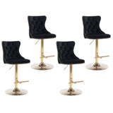 Furniture > Bar Stools & Chairs > Table & Bar Stools - 4x Height Adjustable Swivel Bar Stool Velvet Studs Barstool with Footrest and Golden Base - Black - Garden Yard