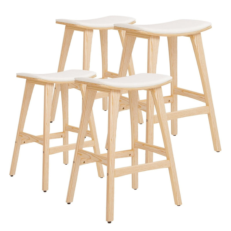 Furniture > Bar Stools & Chairs > Table & Bar Stools - 4X Wooden Bar Stool Padded Fabric Dining Chair KANSO 65cm BEIGE - Garden Yard