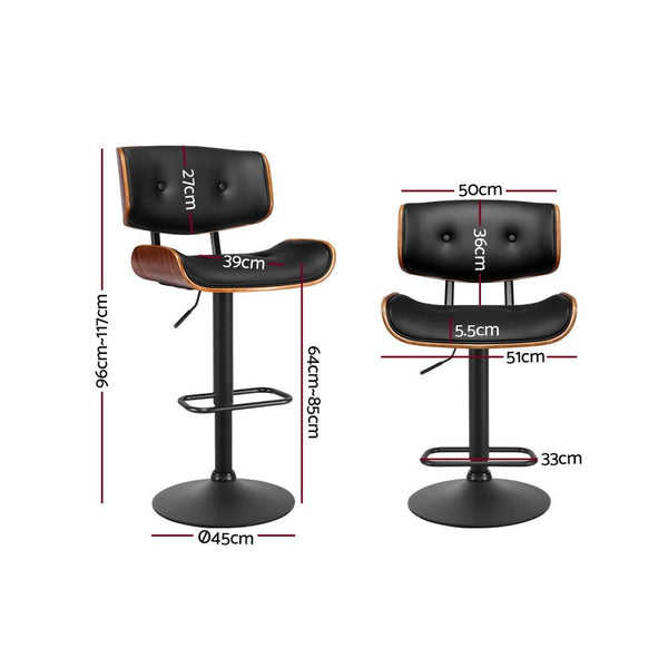 Furniture > Bar Stools & Chairs > Table & Bar Stools - Artiss 2x Bar Stools Gas Lift Leather All Black - Garden Yard