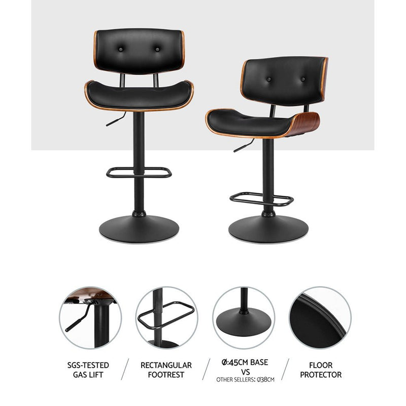Furniture > Bar Stools & Chairs > Table & Bar Stools - Artiss 2x Bar Stools Gas Lift Leather All Black - Garden Yard