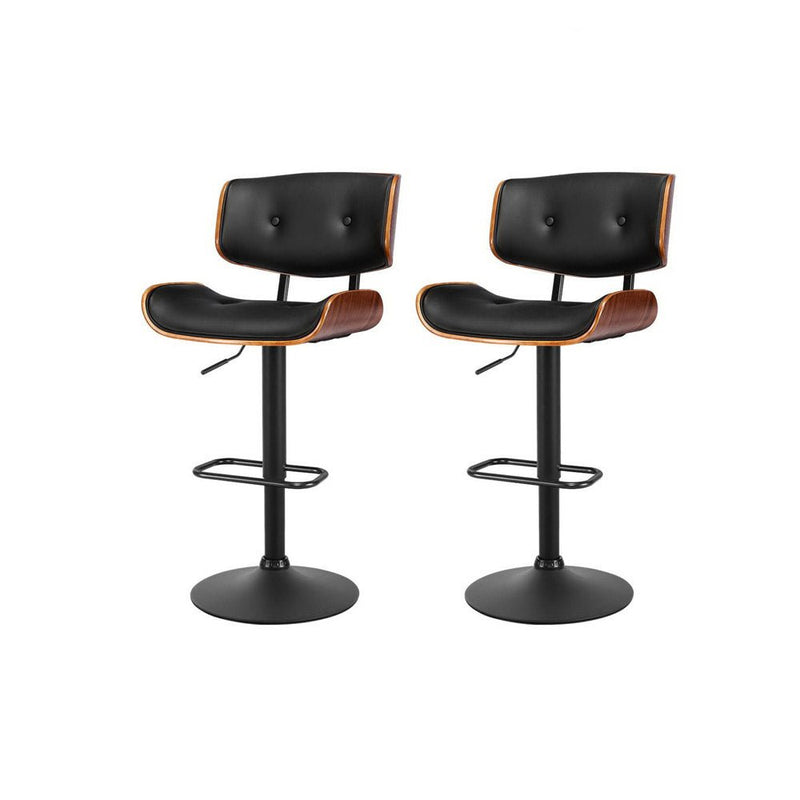 Furniture > Bar Stools & Chairs > Table & Bar Stools - Artiss 2x Bar Stools Gas Lift Leather All Black - Garden Yard