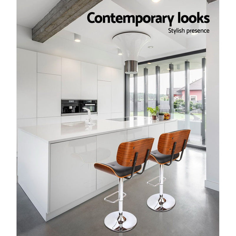 Furniture > Bar Stools & Chairs > Table & Bar Stools - Artiss 2x Bar Stools Gas Lift Leather Black - Garden Yard