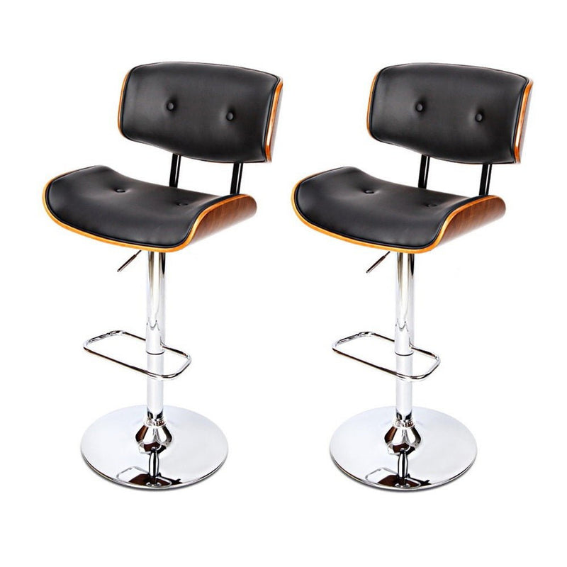 Furniture > Bar Stools & Chairs > Table & Bar Stools - Artiss 2x Bar Stools Gas Lift Leather Black - Garden Yard