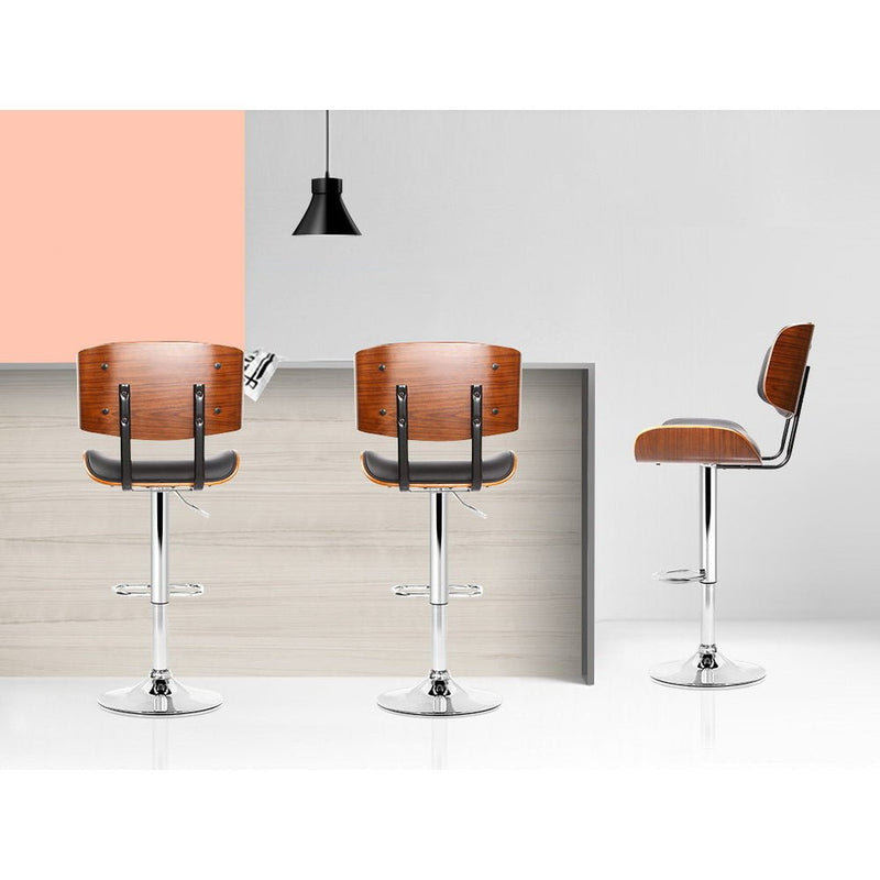 Furniture > Bar Stools & Chairs > Table & Bar Stools - Artiss 2x Bar Stools Gas Lift Leather Black - Garden Yard