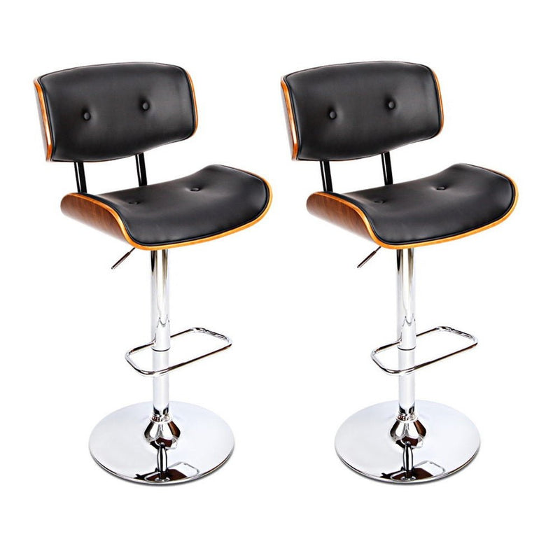 Furniture > Bar Stools & Chairs > Table & Bar Stools - Artiss 2x Bar Stools Gas Lift Leather Black - Garden Yard