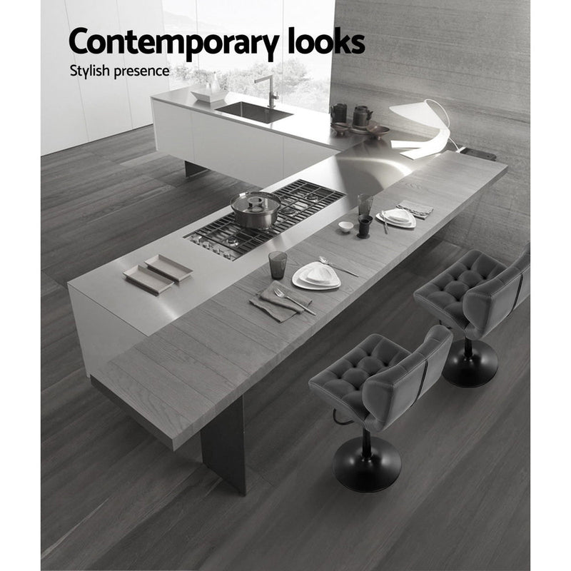 Furniture > Bar Stools & Chairs > Table & Bar Stools - Artiss 2x Bar Stools Gas Lift Leather Padded Grey - Garden Yard