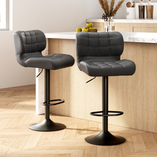 Furniture > Bar Stools & Chairs > Table & Bar Stools - Artiss 2x Bar Stools Gas Lift Leather Padded Grey - Garden Yard