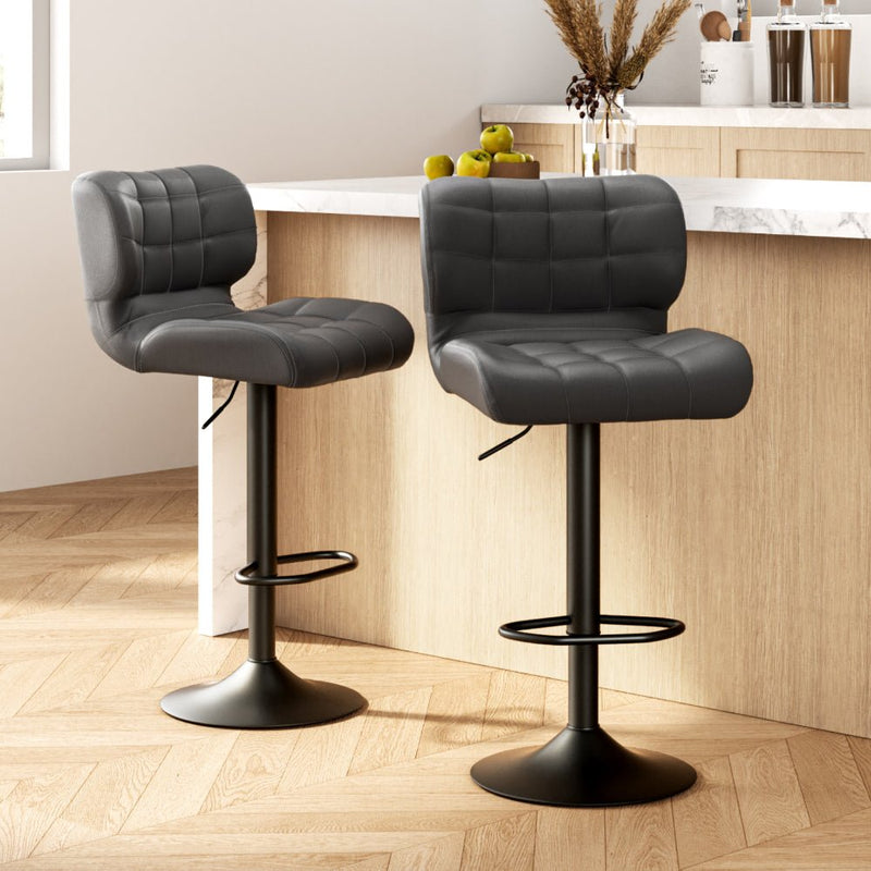 Furniture > Bar Stools & Chairs > Table & Bar Stools - Artiss 2x Bar Stools Gas Lift Leather Padded Grey - Garden Yard